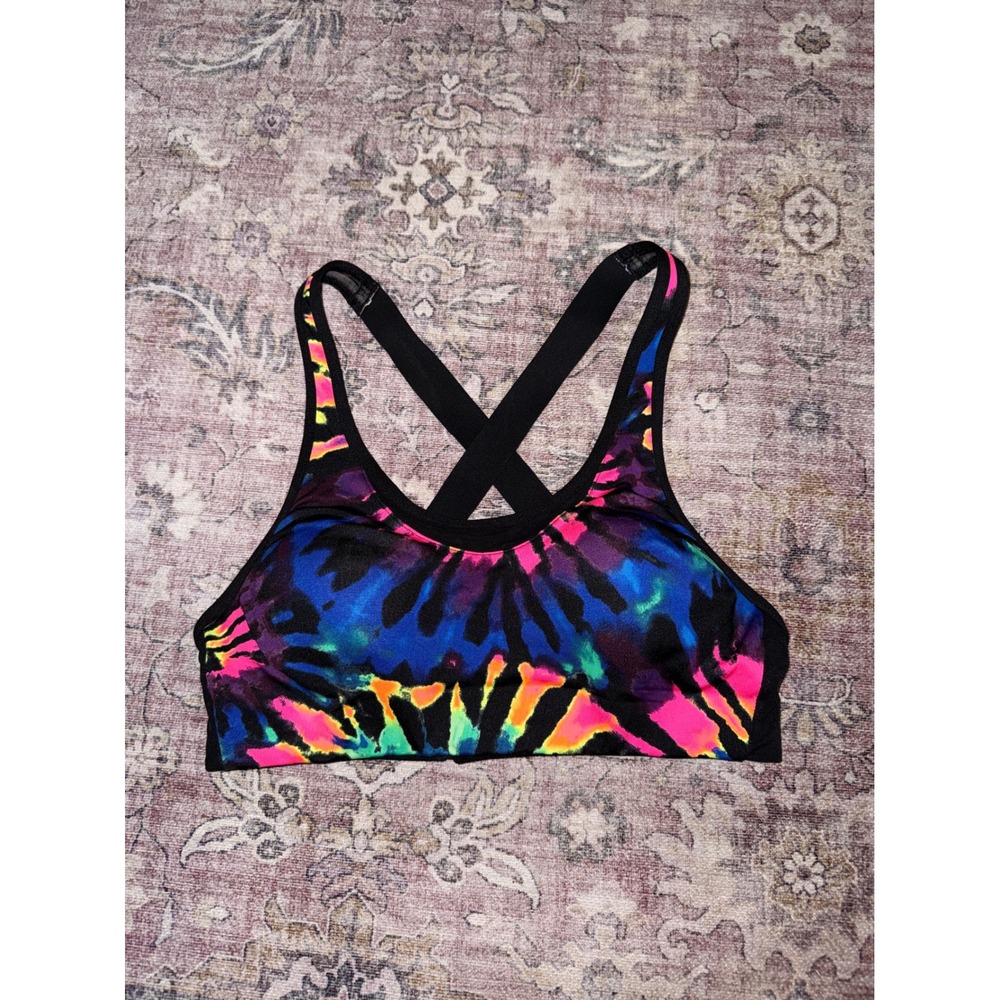PINK Victoria's Secret Ultimate Lightly Lined Sports Bra Neon Tie Dye XS Workout